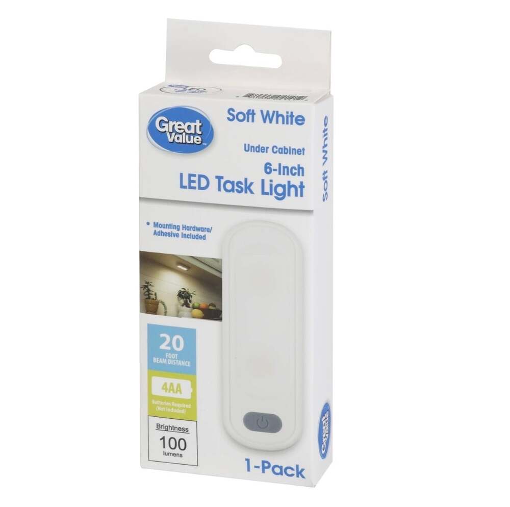Battery Operated 6-Inch LED Task Light with 100 Lumens, Frosted Cover, Mounting